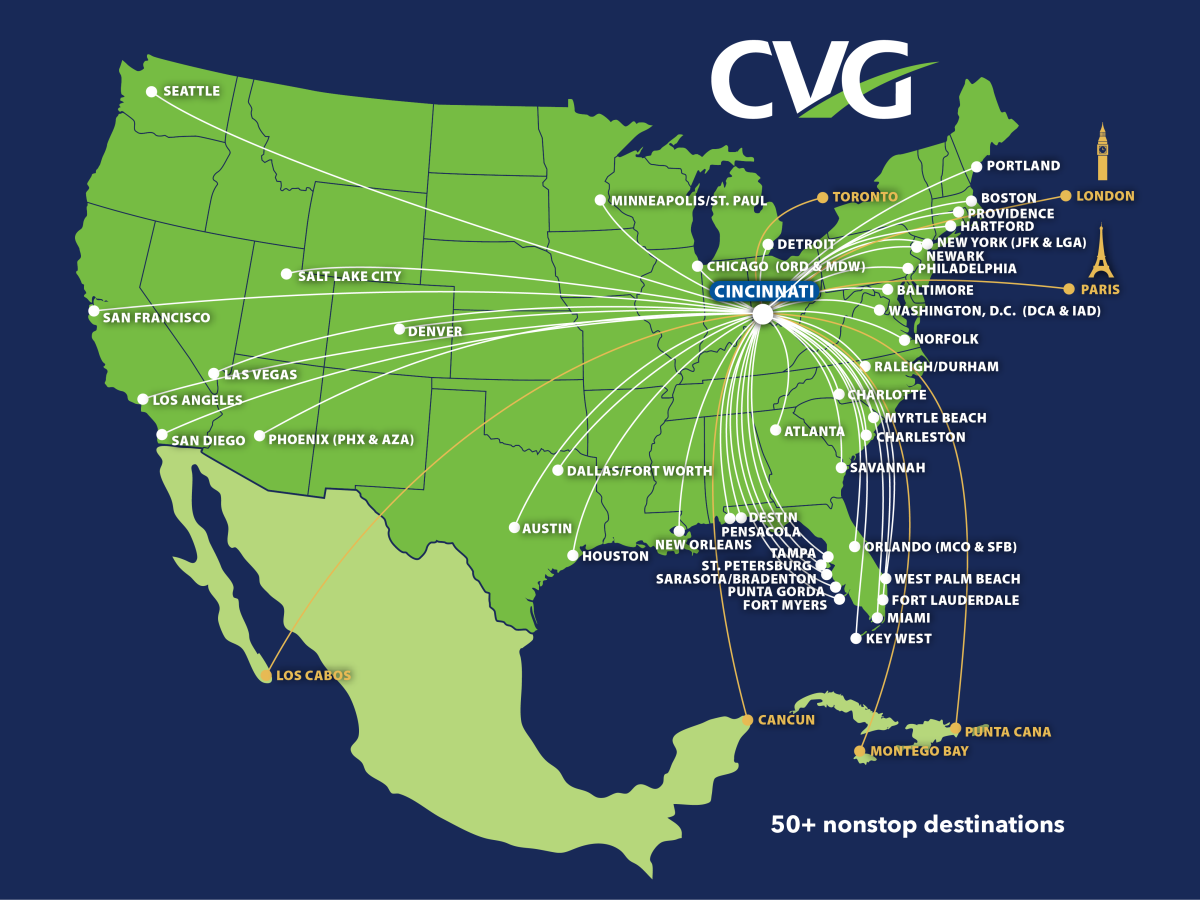 CVG Airport Proudly Offers 50+ Nonstop Destinations