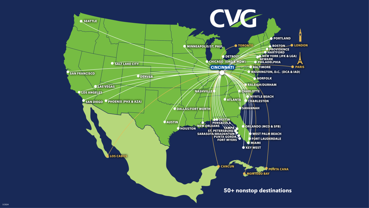 CVG Airport Proudly Offers 50+ Nonstop Destinations