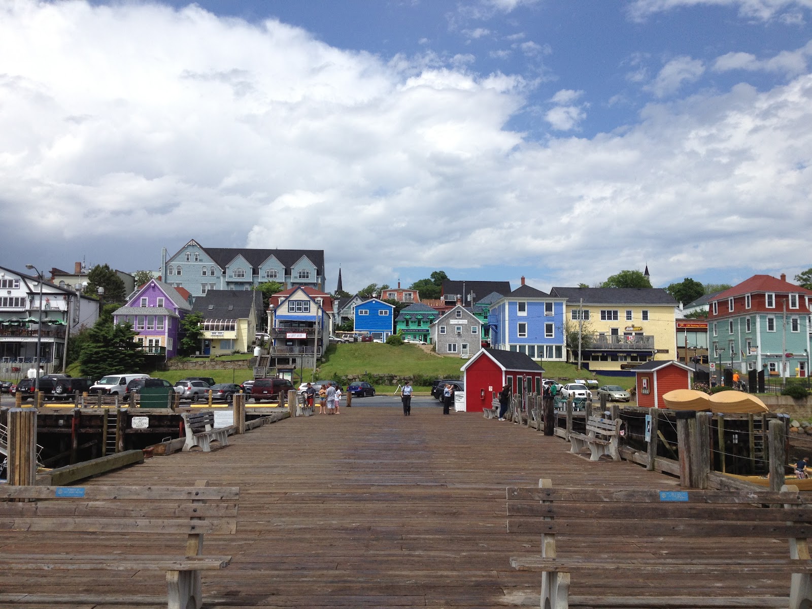 A photo of Lunenburg with many colorful buildings.