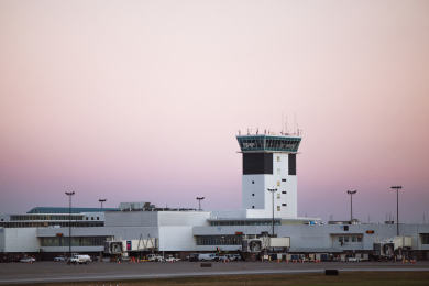 A photo of the outside of CVG Airport.