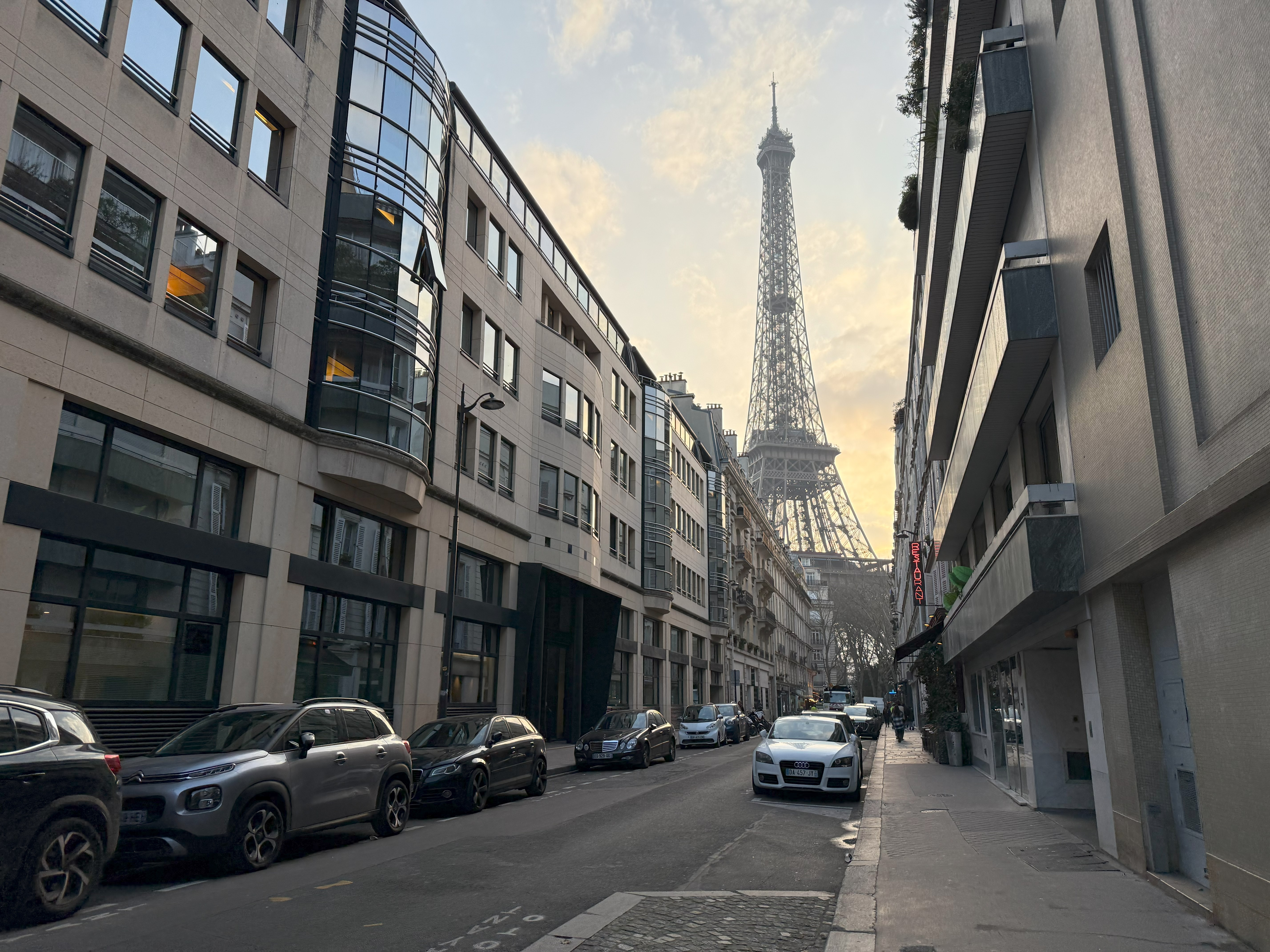 Eiffel Tower down Paris street