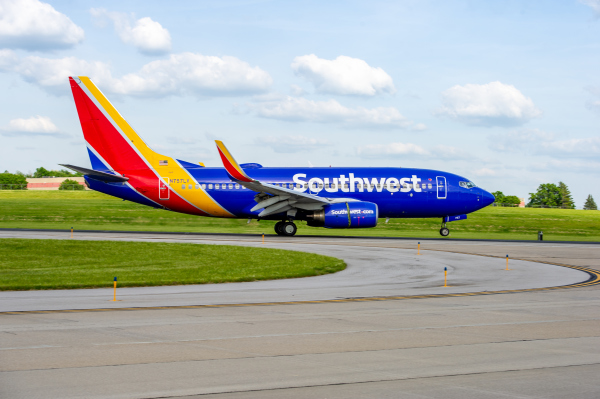 A photo of a Southwest plane.