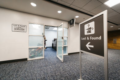 A photo of the Lost and Found office at CVG Airport.