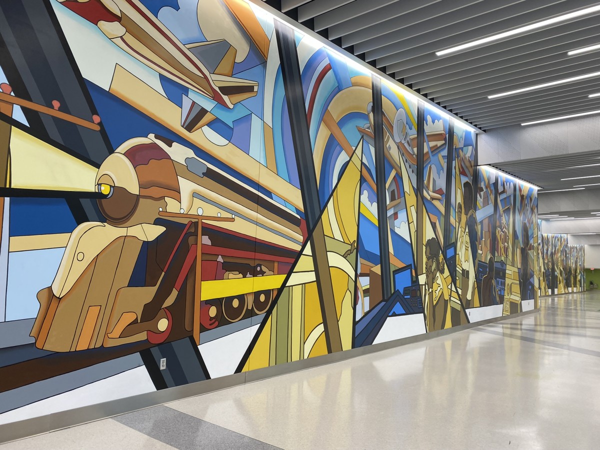 A photo of the mural on the 3rd floor of the CONRAC.