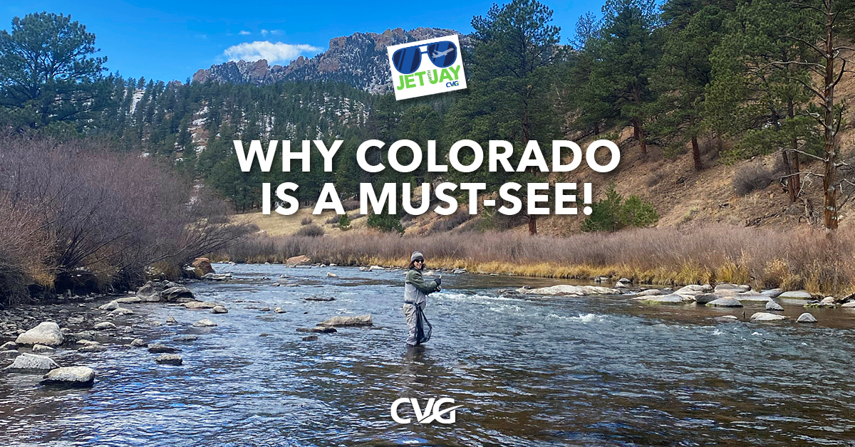 A photo of Jay in a river in Colorado fly fishing.