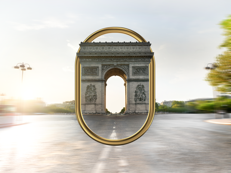 A photo of Arc de Triomphe within a golden ring.