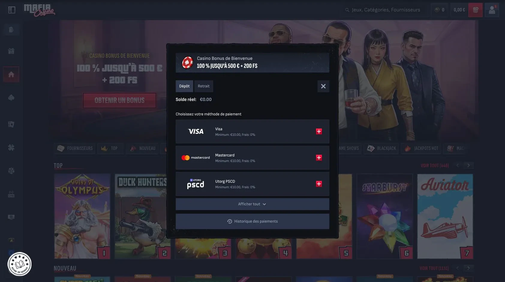comment deposer sur mafia casino