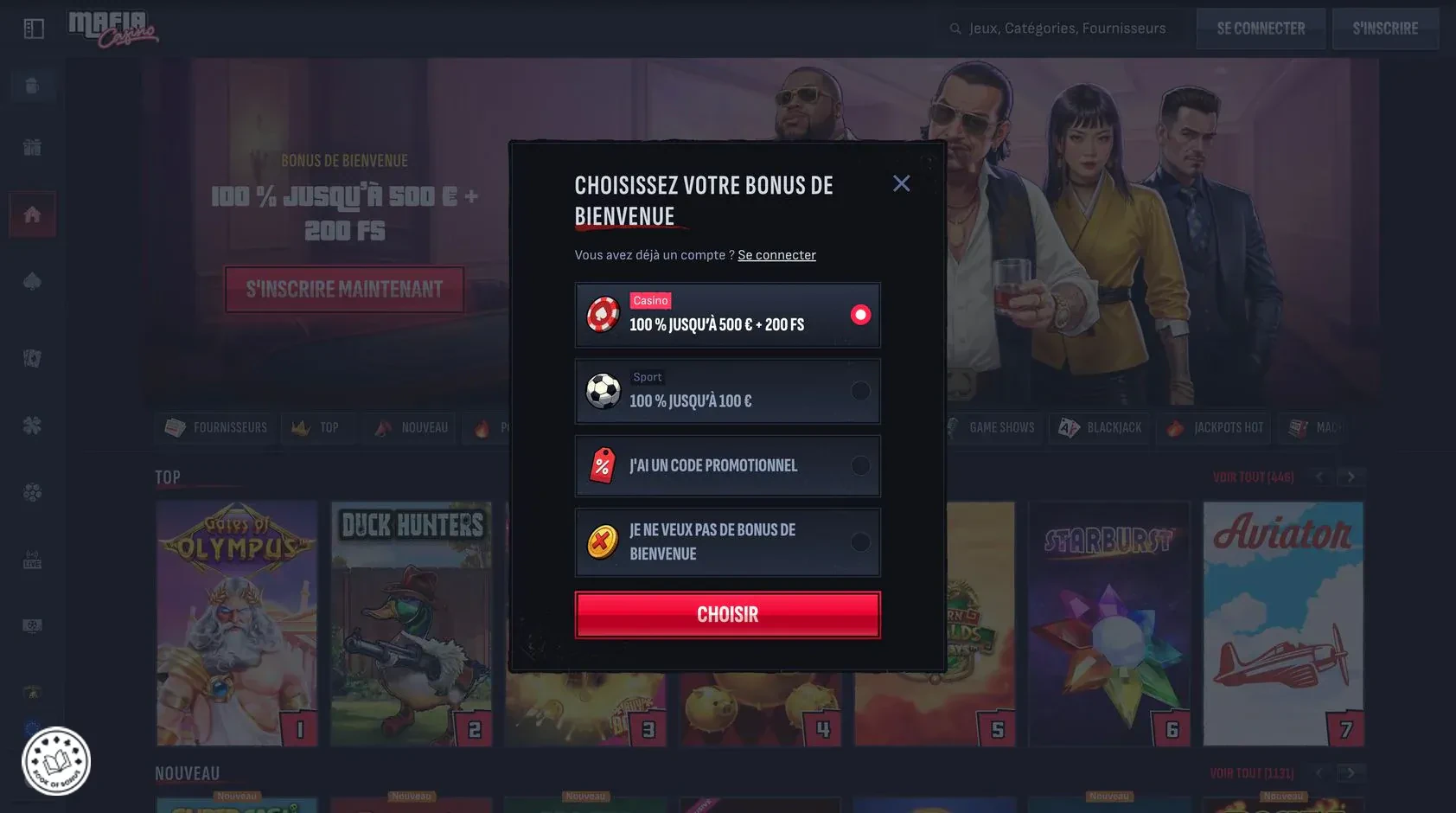 comment s inscrire sur mafia casino