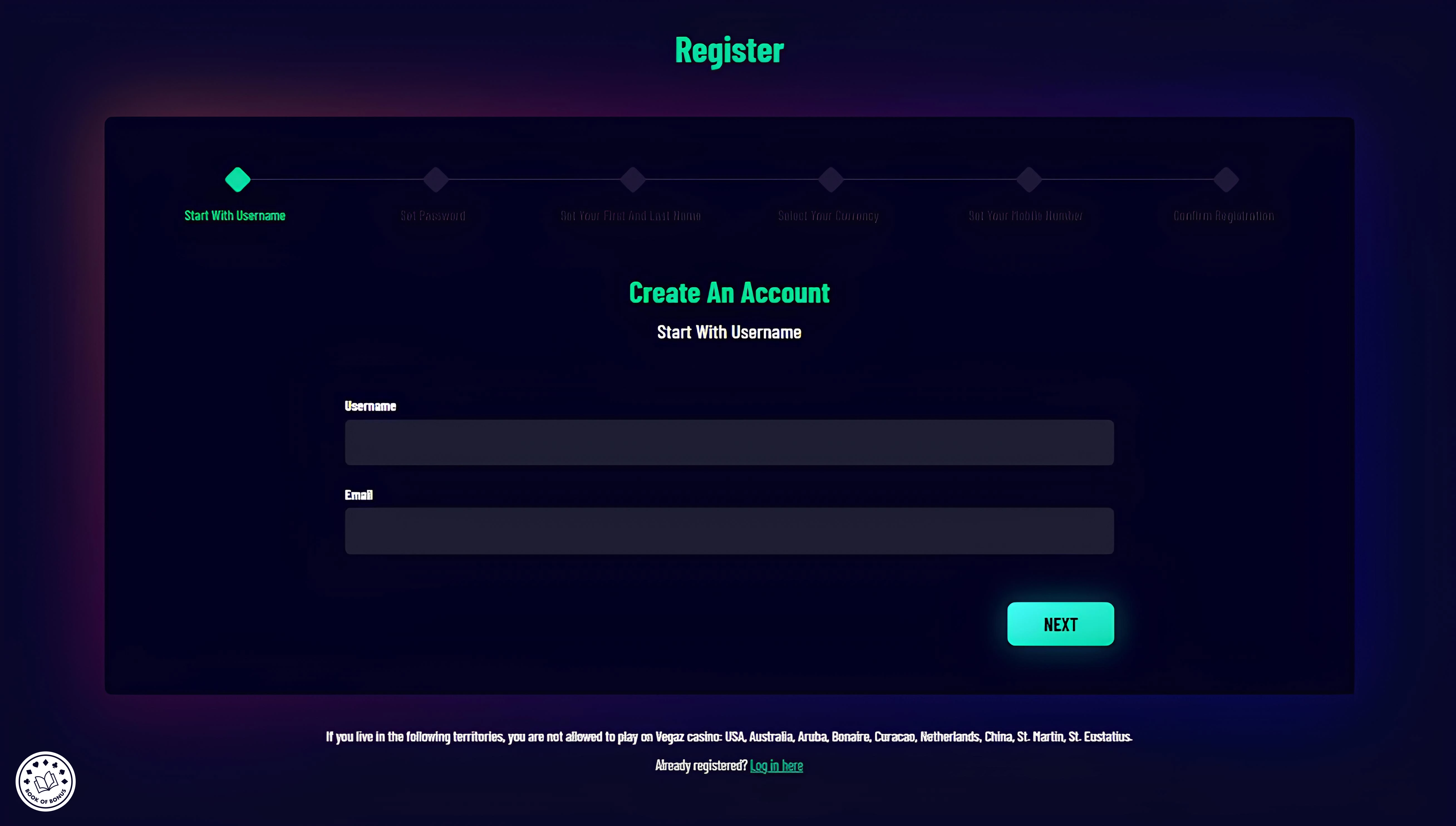 casino vegaz register