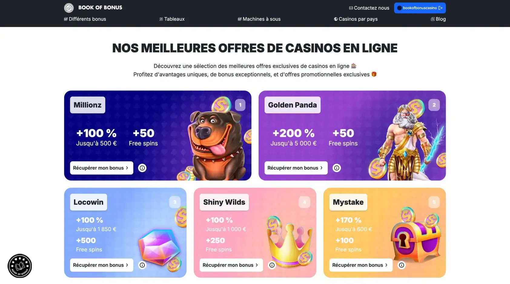 book of bonus comparateur casino