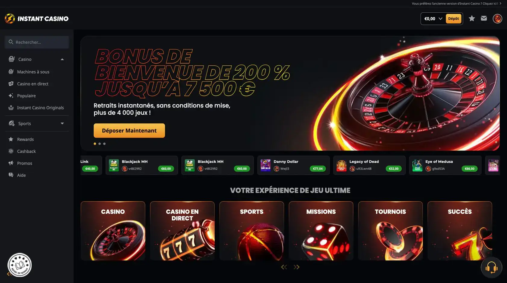 instant casino presentation