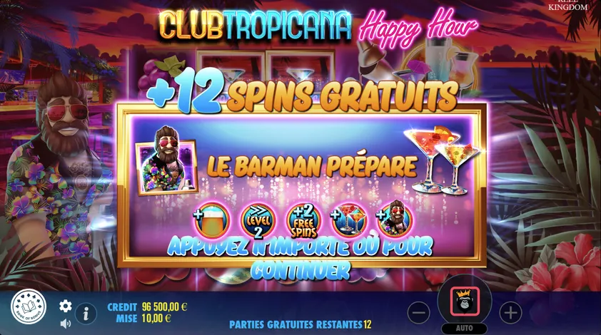 club tropicana happy hour free spins