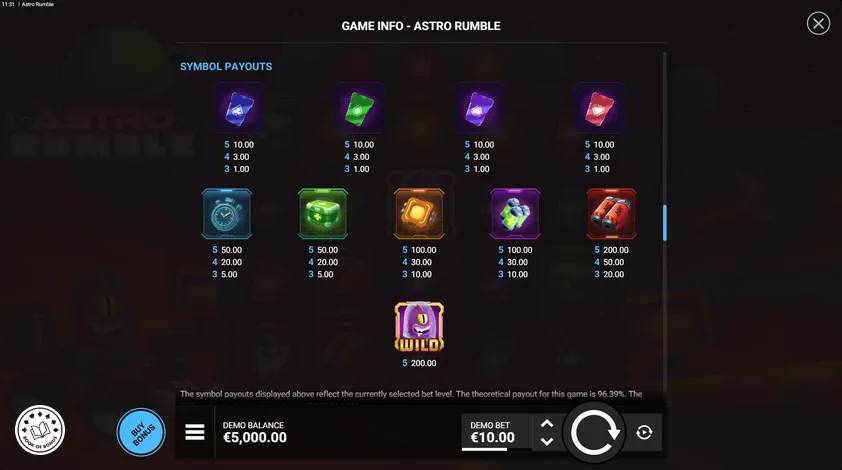 astro rumble symboles