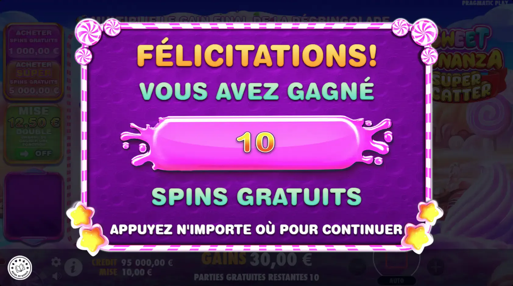 sweet bonanza supper scatter free spins