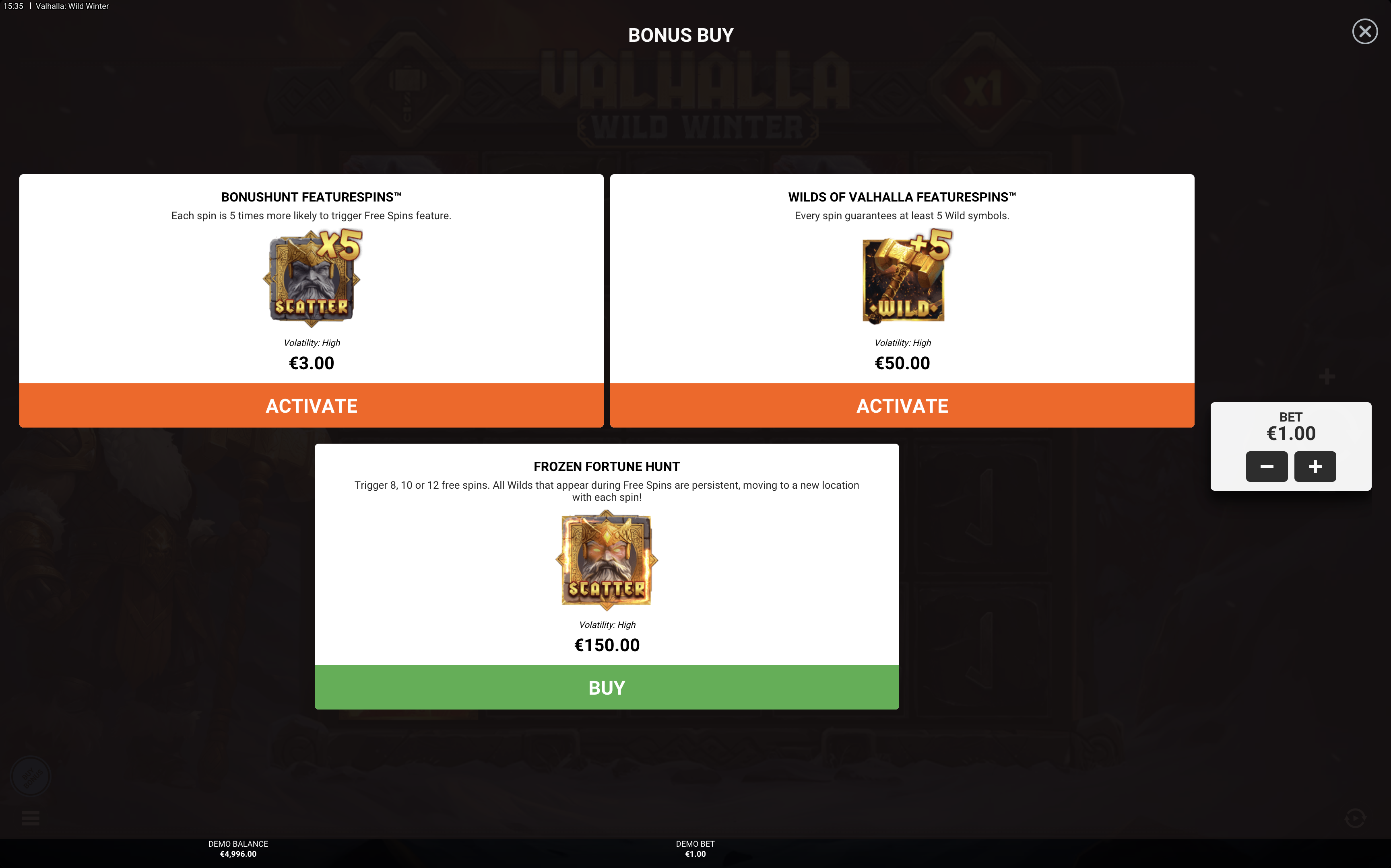 features and bonus buy of Valhalla wild Winter