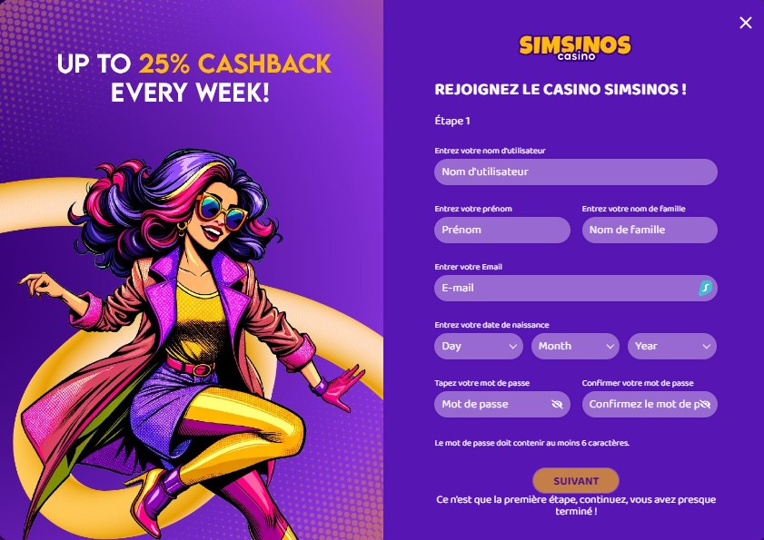 Comment s'inscrire sur le casino en ligne Simsinos ?