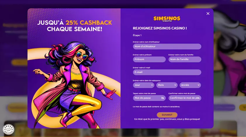 s'inscrire sur simsinos casino