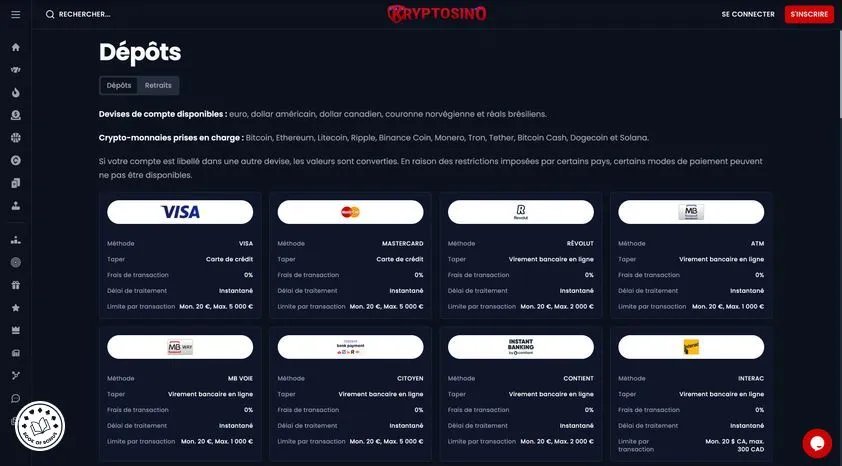 kryptosino moyen de depot