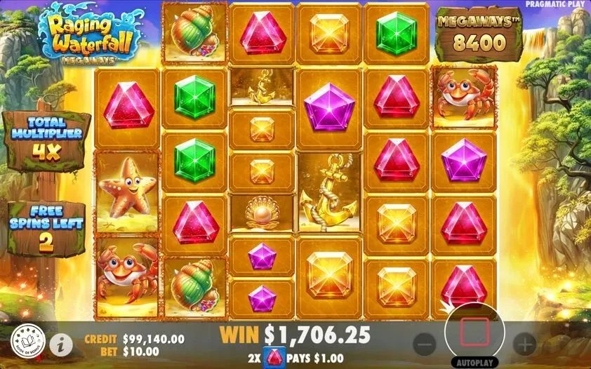 raging waterfall megaways free spin