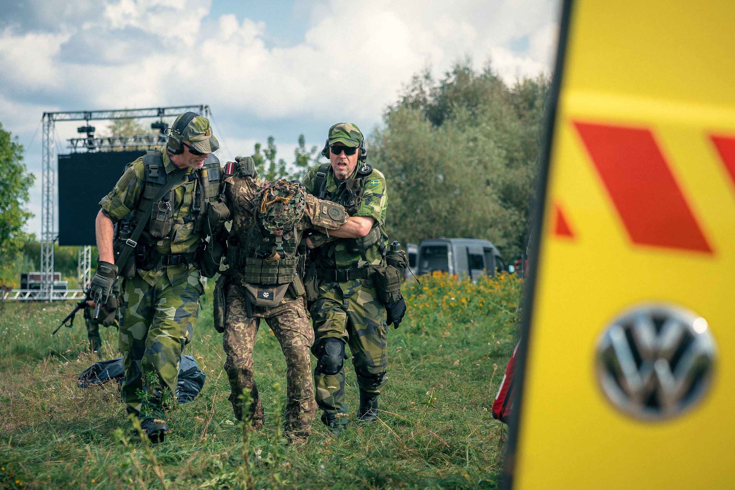 Svenska hemvärnssoldater deltar i den lettiska försvarsövningen Namejs 2025 Foto: seržants Ē. Kukutis / Latvijas armija