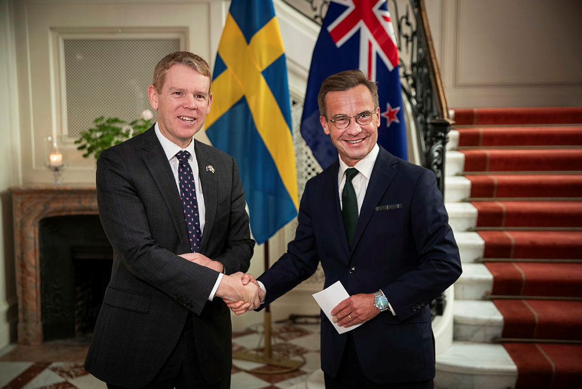 Statsminister Ulf Kristersson (M) och Nya Zeelands dåvarande premiärminister Chris Hipkins den 10 juli 2023 Foto: Kristian Pohl/Regeringskansliet