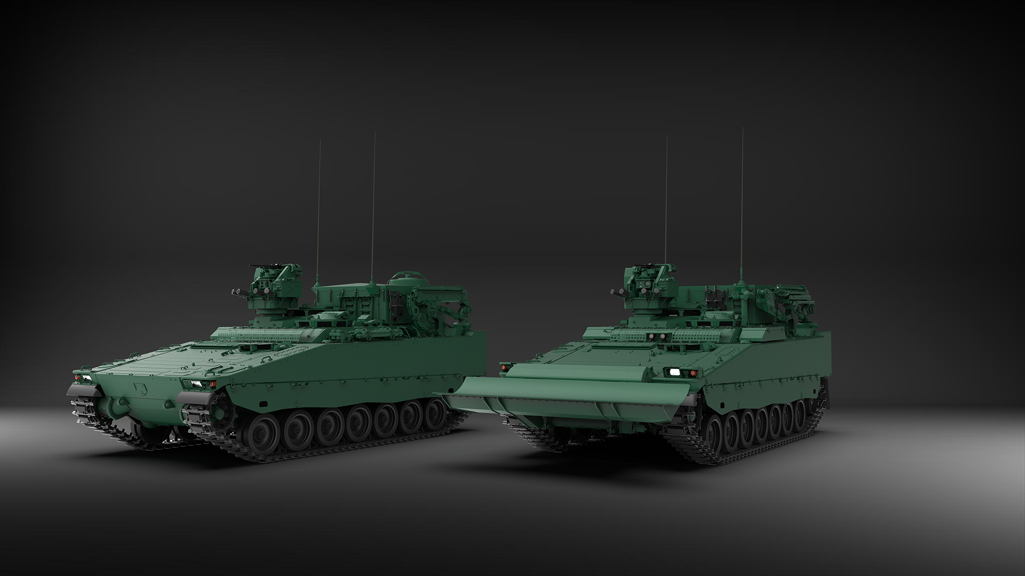 De två nya varianterna av stridsfordon 90 kallas Driftstödspansarbandvagn, DSpbv 90D, och Pionjärpansarbandvagn, Pipbv 90D. Foto: BAE Systems