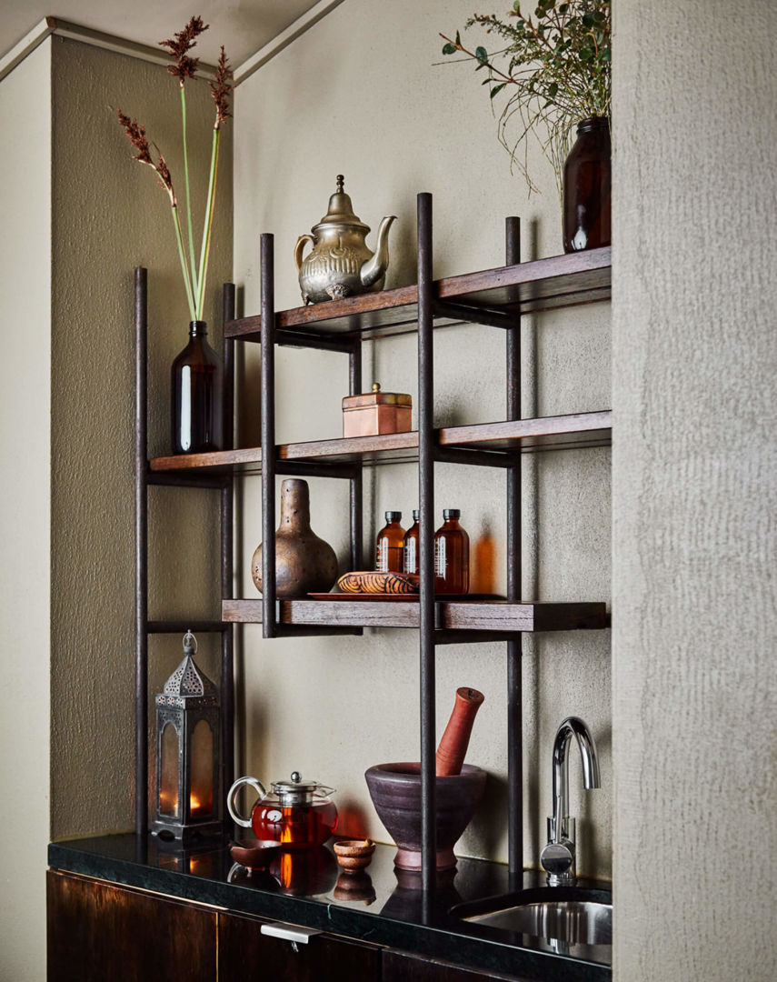 treating rooms_walnut timber joinery_open shelving 