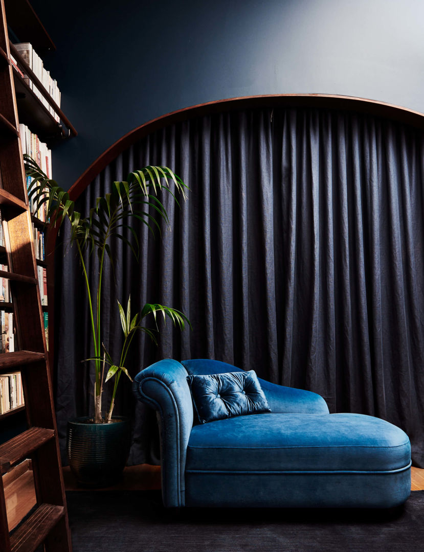 Hickford Street_arched wall_navy blue curtain 