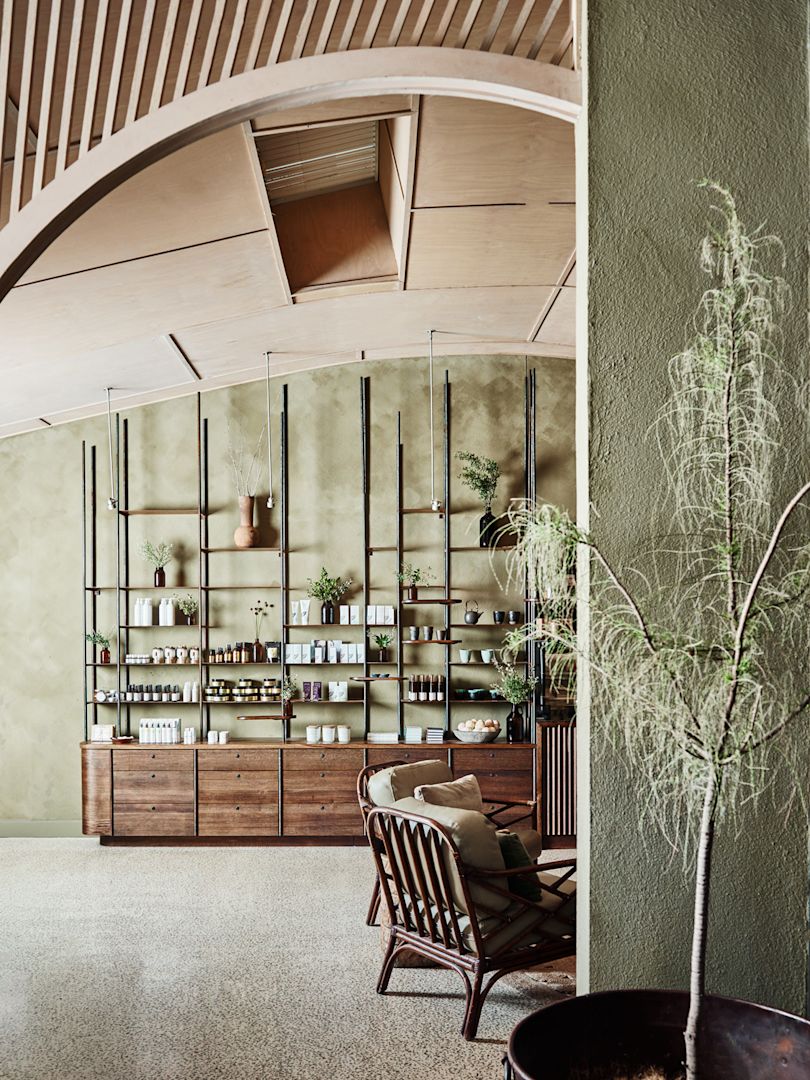 spa dreaming centre_green limewash walls_joinery