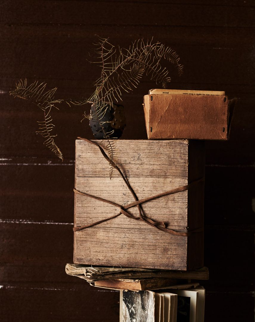 still life_vintage books_leather texture_timber