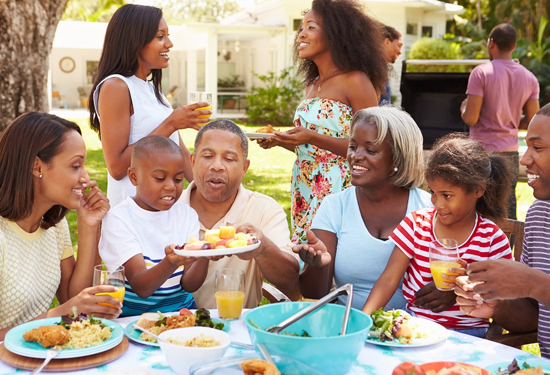 Family having outdoor bbq