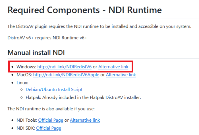 画像4-NDI Runtimeをダウンロード