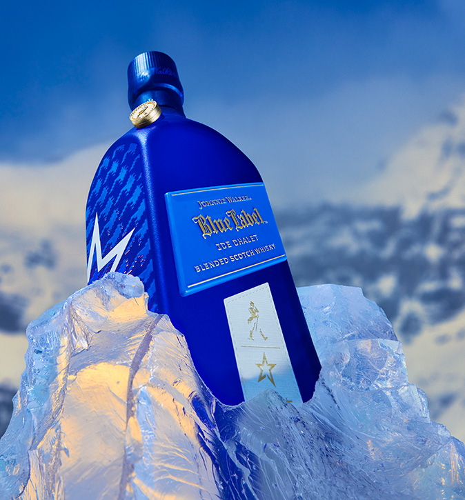 Johnnie Walker Blue Label Ice Chalet in cased in ice up in the icy mountains