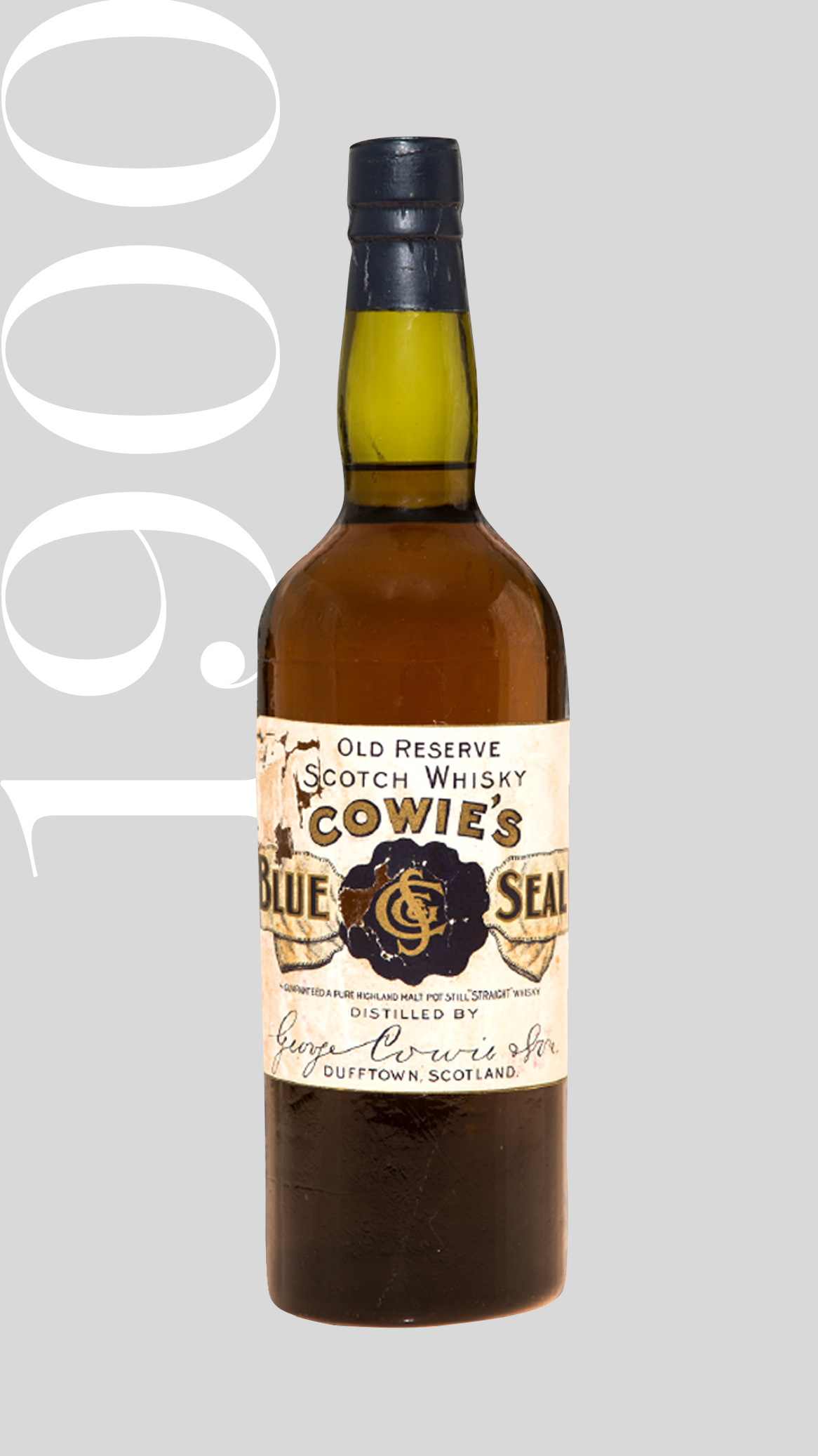 Mortlach 1900 bottle with cowies blue seal