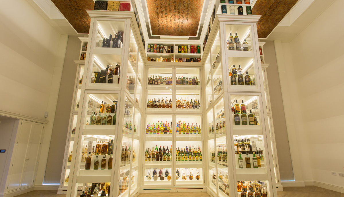 The Diageo archive shelves, filled with various precious bottles