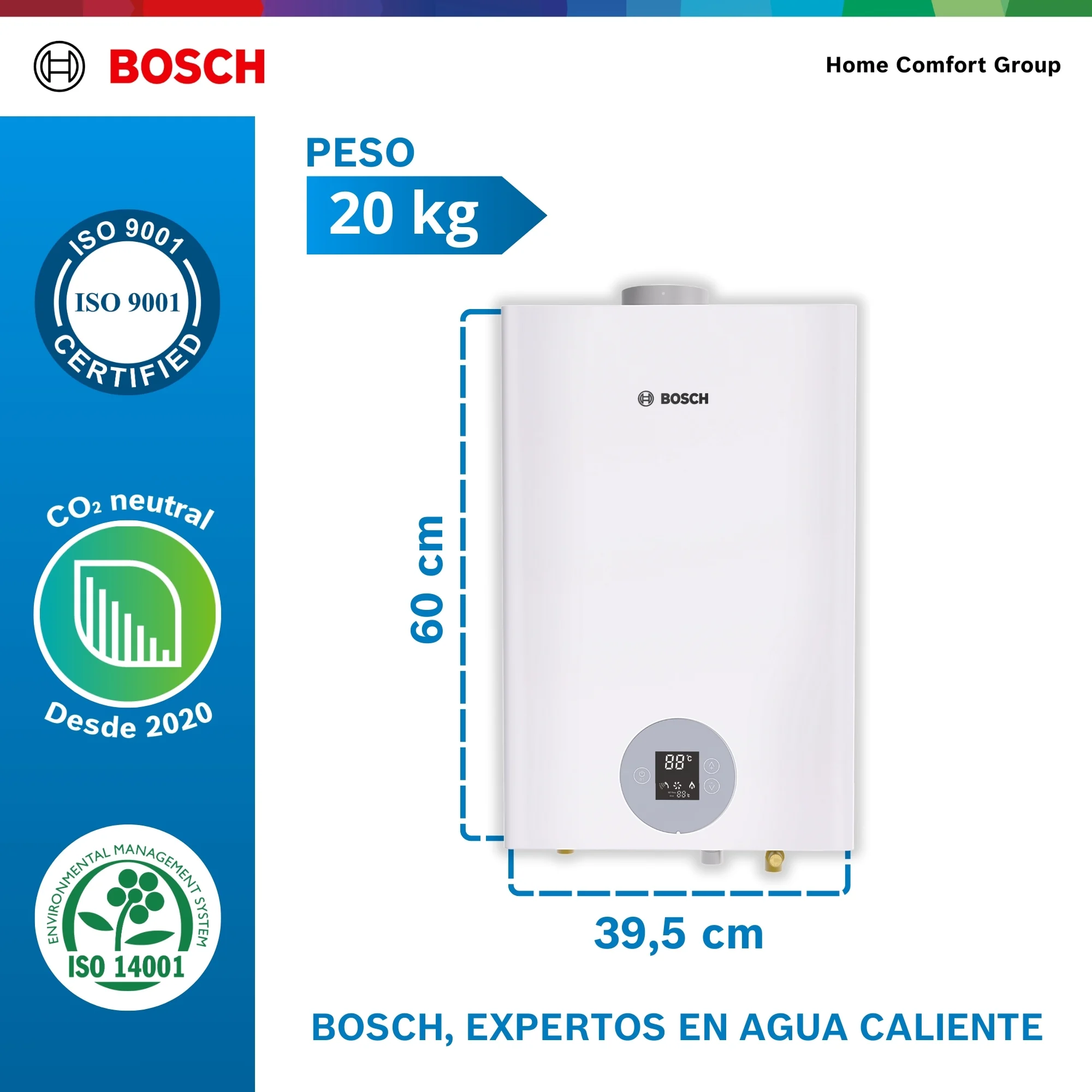 Detalle superior calentador Bosch 26 litros