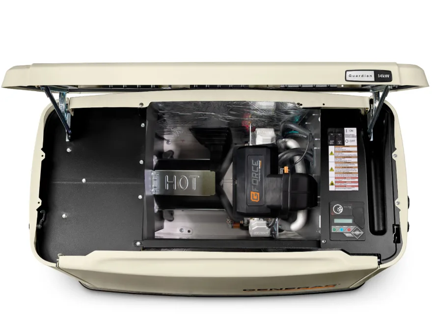 Planta eléctrica estacionaria de uso residencial a gas de 14 kW + transferencia