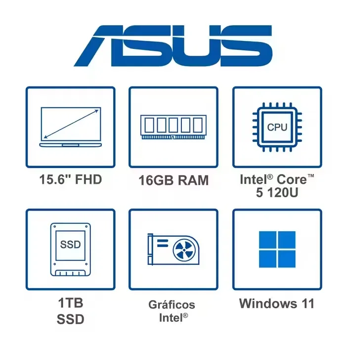 Computador Portatil ASUS Vivobook 15.6 Pulgadas Intel Core 5 RAM 16GB Disco SSD 1TB Azul X1504VA