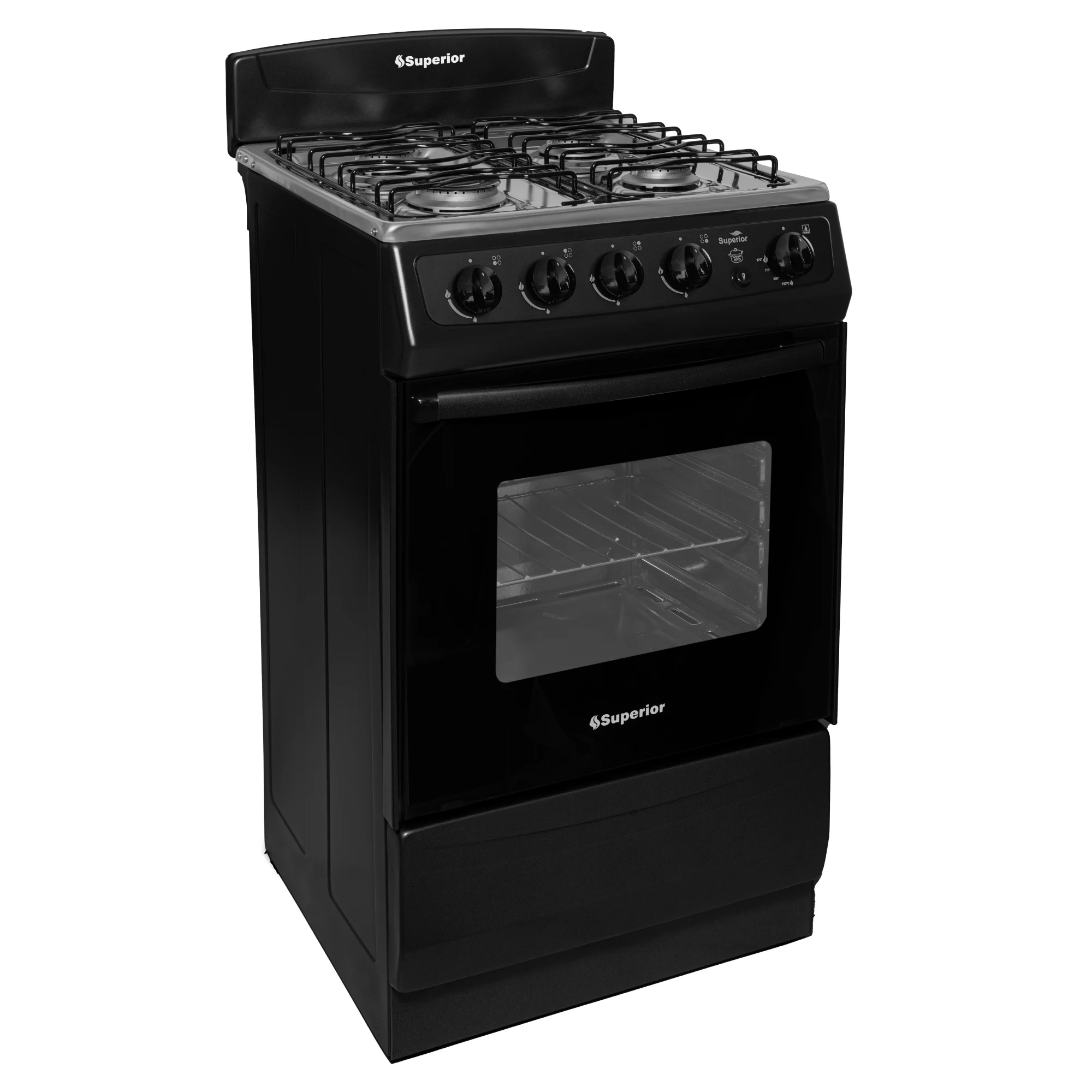 Estufa de piso con horno Superior 4 puestos negra, vista frontal