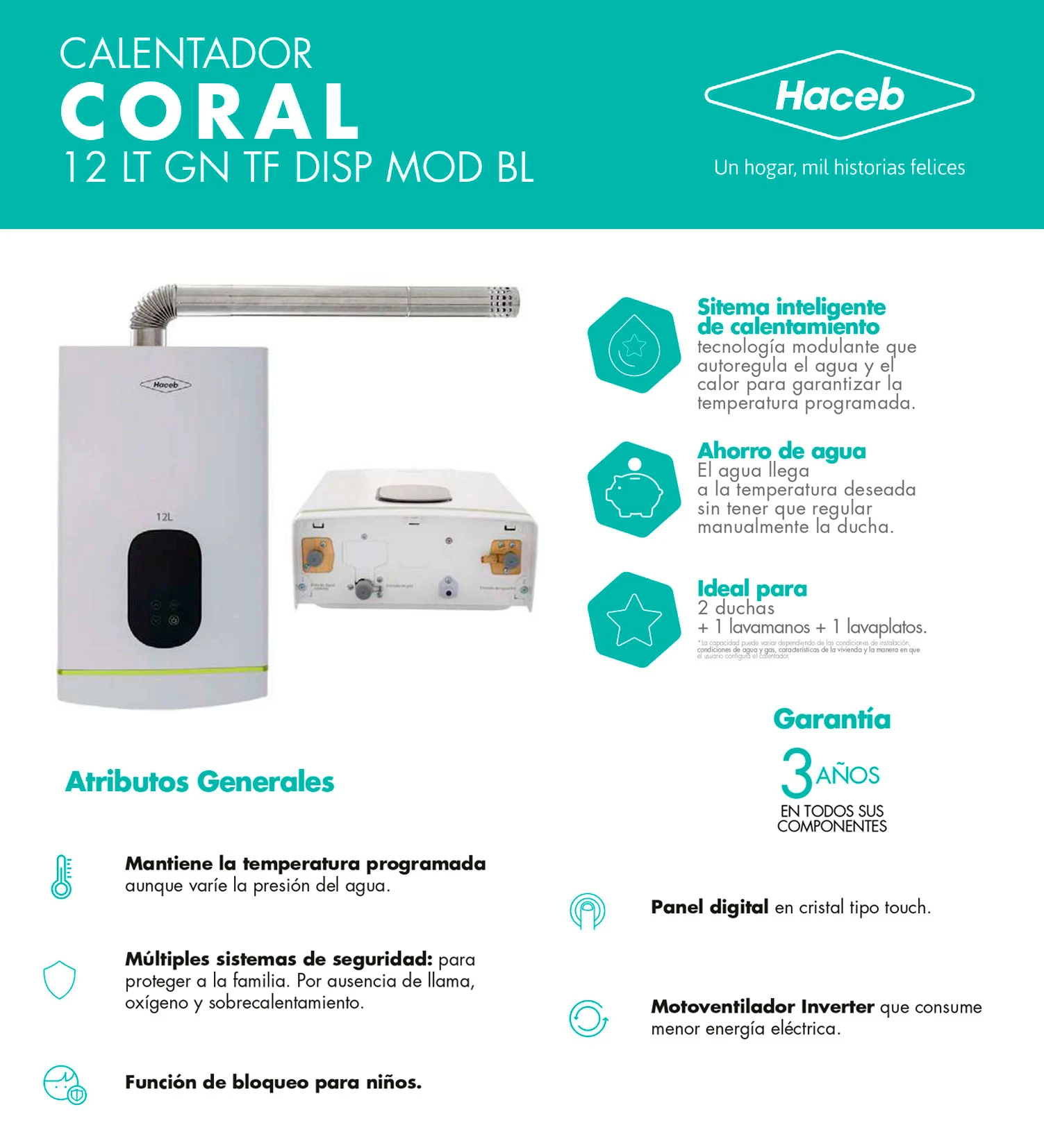 Calentador Haceb 12 litros tiro forzado coral