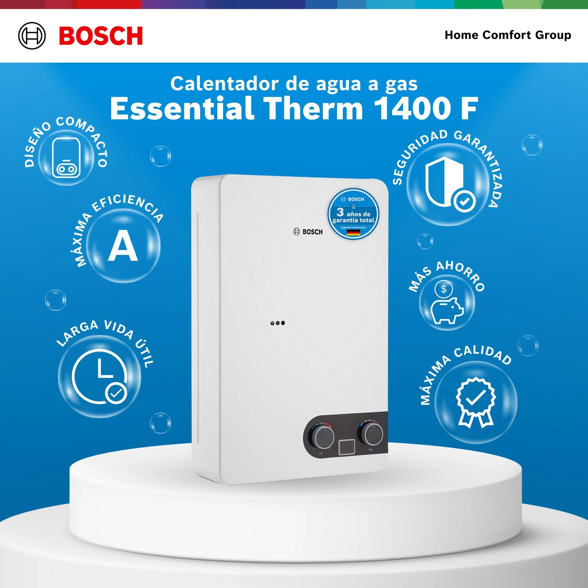 Calentador Bosch con perillas de control