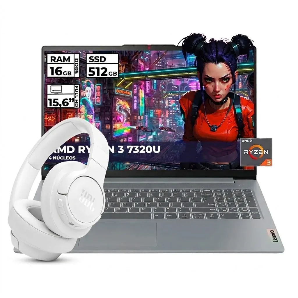Combo Portatil Lenovo 15.6 Pulgadas Rizen 16 GB 512 GB + Audifonos Inalambricos Bluetooth JBL T770 Blancos