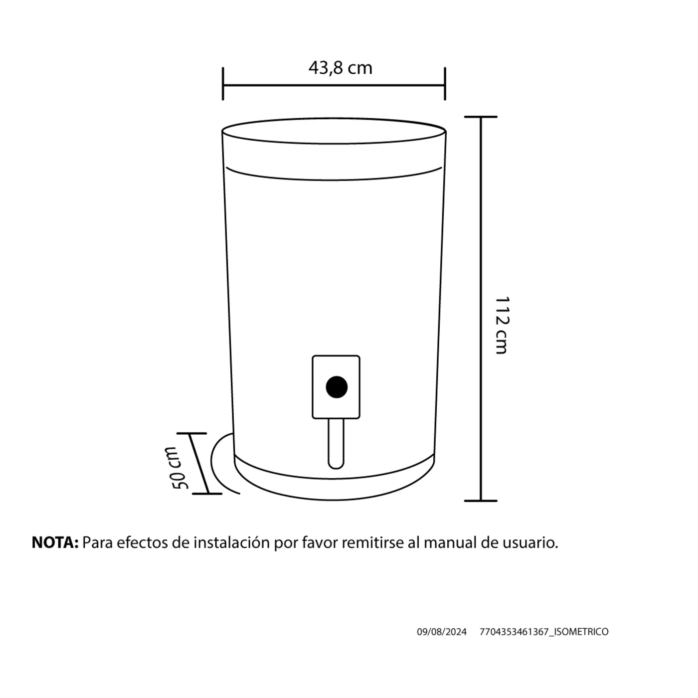 Vista trasera del calentador de agua Haceb.
