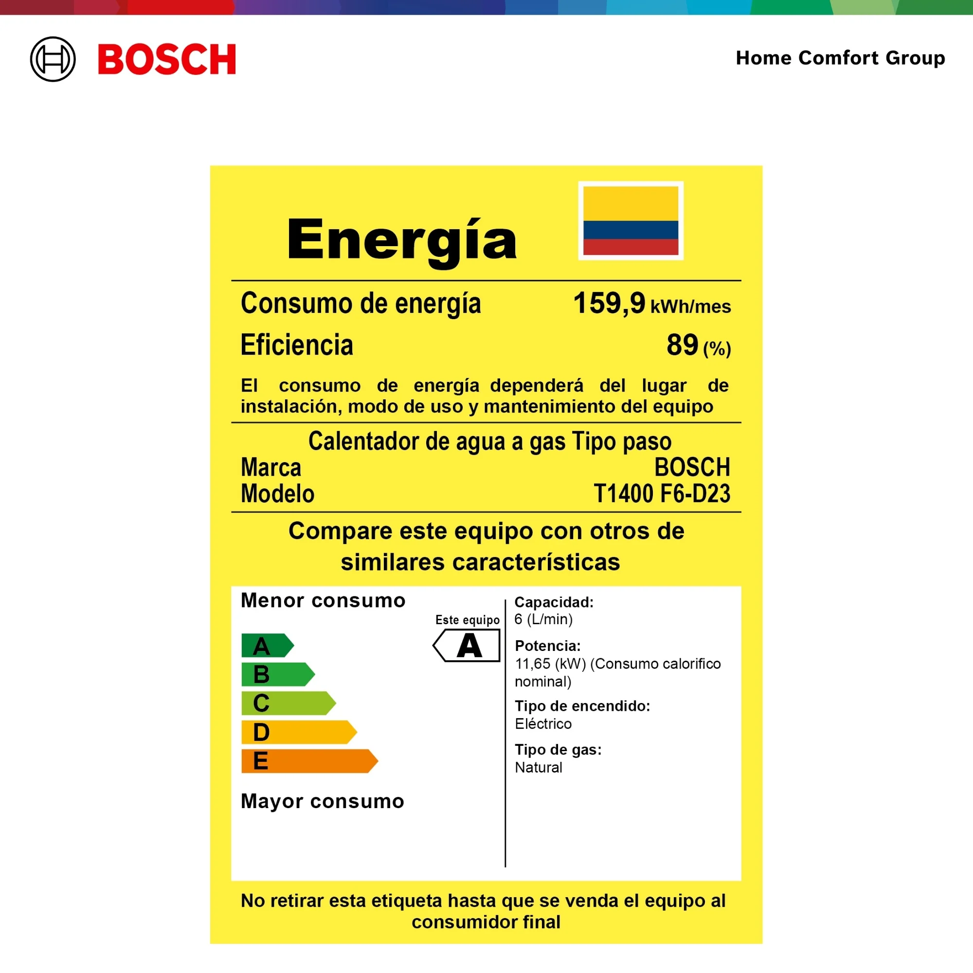 Especificaciones calentador bosch 6 litros tiro forzado