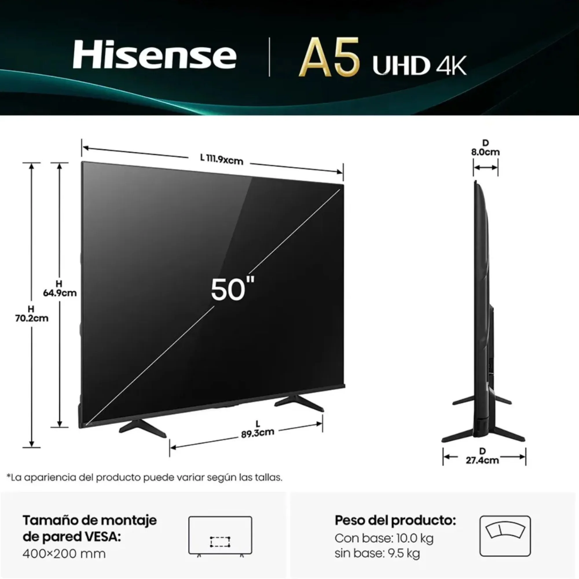 Televisor Hisense 50 Pulgadas UHD4K SMART 50A6NV
