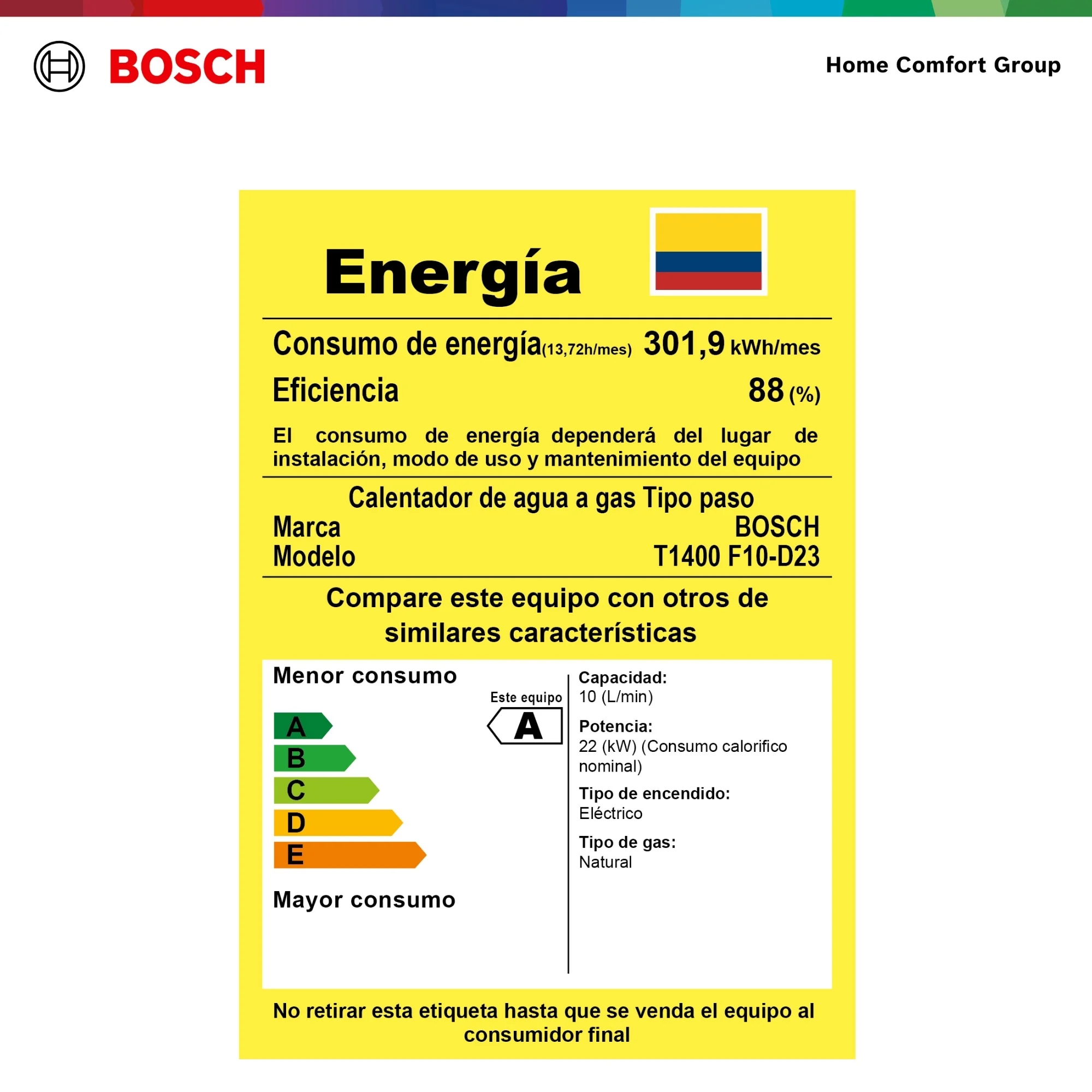 Especificaciones calentador Bosch 10 litros tiro forzado