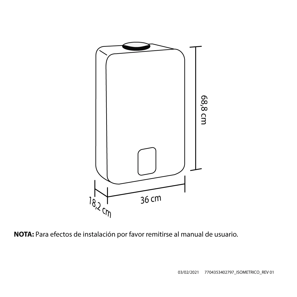 Medidas calentador 12 litros