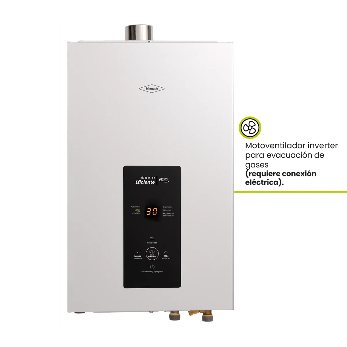 Característica del motoventilador inverter del calentador Haceb 15 litros
