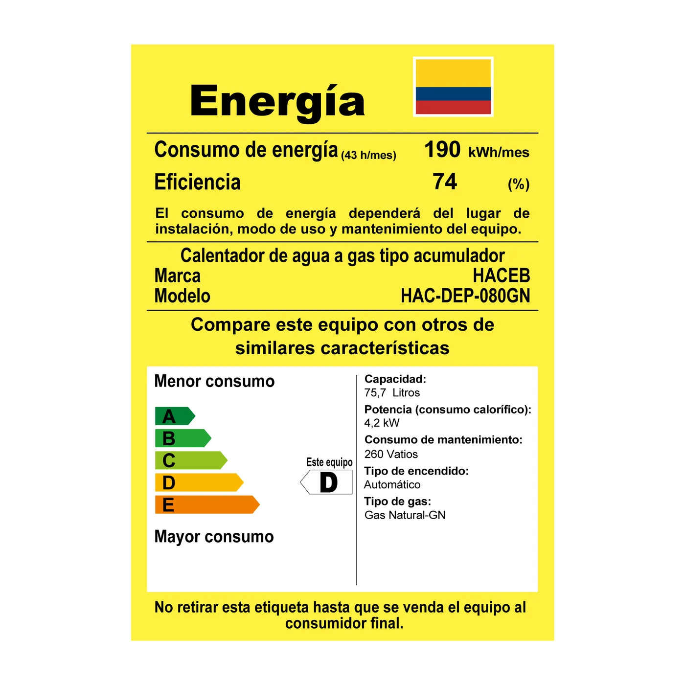 Detalle frontal del calentador de agua Haceb.