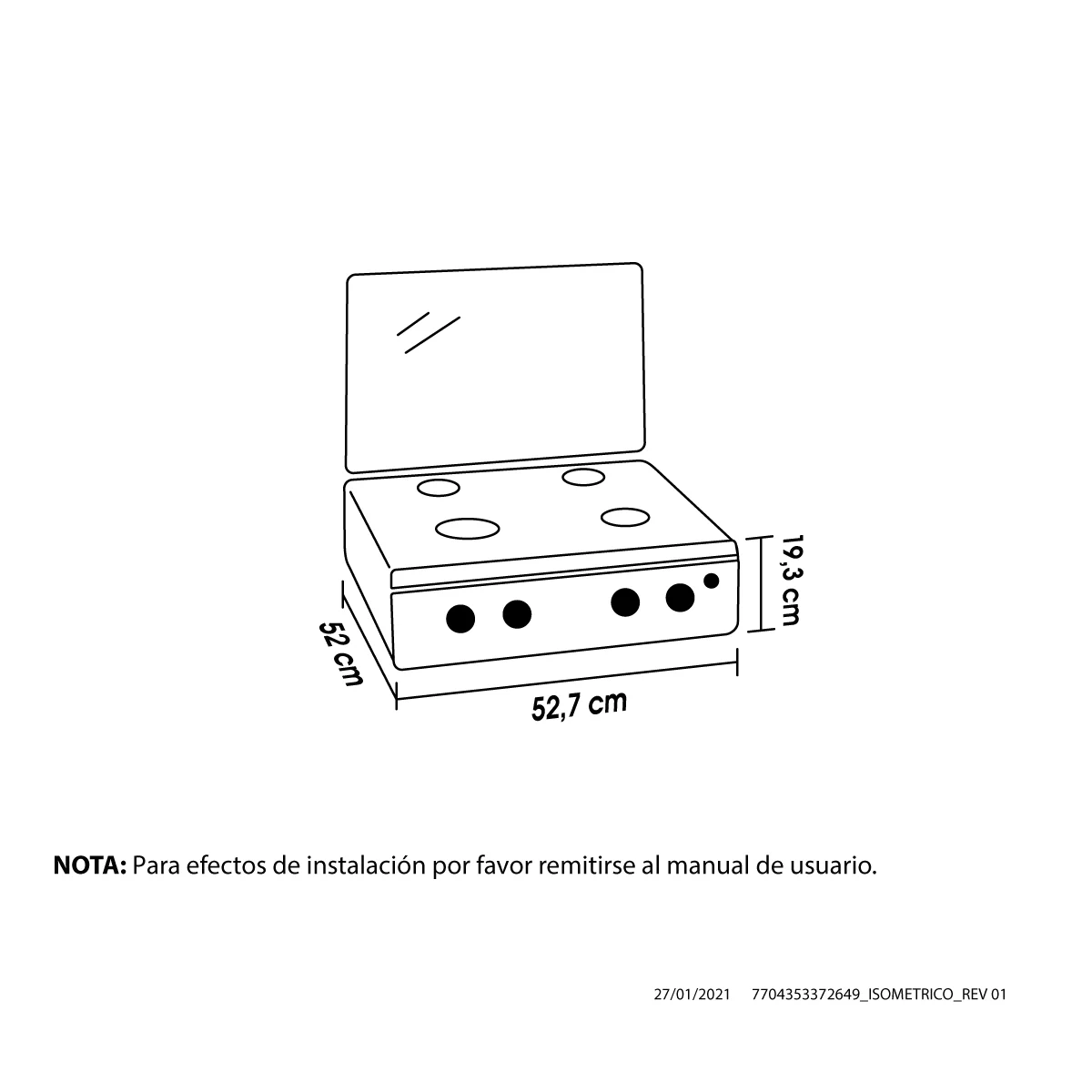 Alt text Medidas estufa Haceb 4 puestos